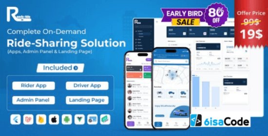 ReadyRide Ride Sharing App v2.4 – Complete Powerful Ride Sharing Rider & Driver Apps with Admin Panel