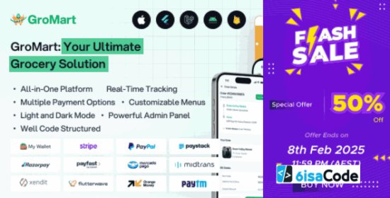 Multivendor Grocery Flutter App – GroMart v5.4 – Best Grocery Store App