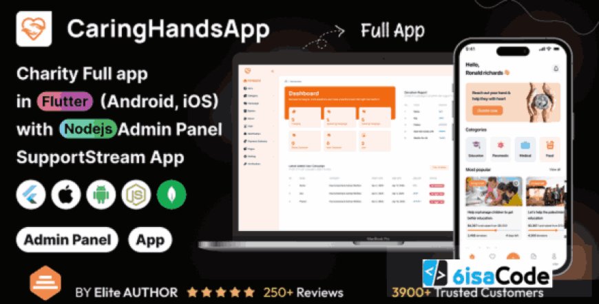 CaringHandsApp – Charity Full App in Flutter with Node.js Backend – SupportStream App